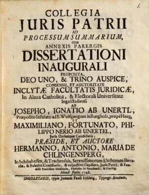 Collegia Juris Patrii Ad Processum Summarium : Cum Annexis Parergis Dissertationi Inaugurali