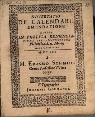 Diss. de calendarii emendatione