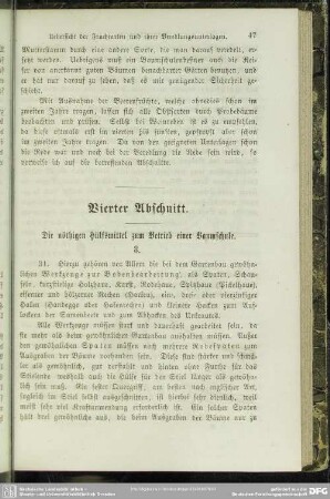 Vierter Abschnitt. Die nöthigen Hülfsmittel zum Betrieb einer Baumschule