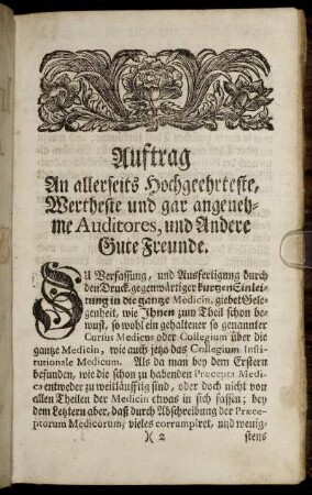 Auftrag An allerseits Hochgeehrteste, Wertheste und gar angenehme Auditores, und Andere Gute Freunde.
