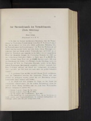 Zur Thermodynamik der Normalelemente.