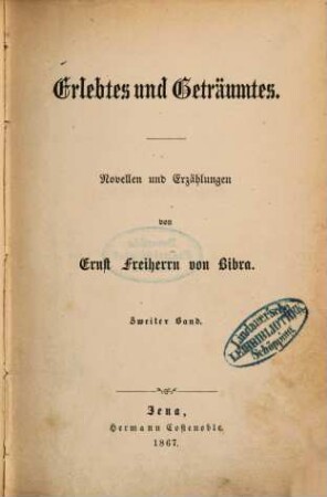 Erlebtes und Geträumtes : Novellen und Erzählungen, 2