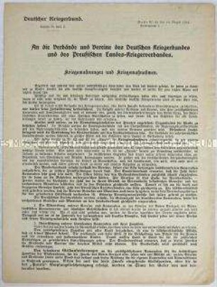 Rundschreiben des Vorstandes des Deutschen Kriegerbundes an seine Untergliederungen