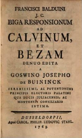 Biga Responsionum ad Calvinum et Bezam