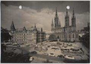 Wiesbaden, Rathaus, Marktplatz und Marktkirche
