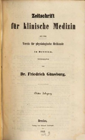 Zeitschrift für klinische Medizin. 3. 1852
