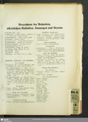 Behördenverzeichnis : Verzeichnis der Behörden, öffentlichen Anstalten, Innungen und Vereine