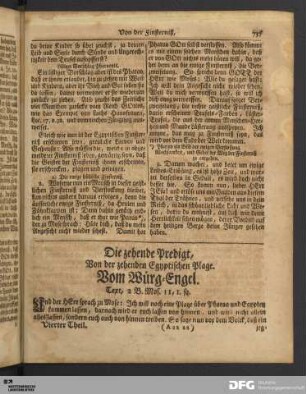 Die zehende Predigt, Von der zehenden Egyptischen Plage. Vom Würg-Engel.