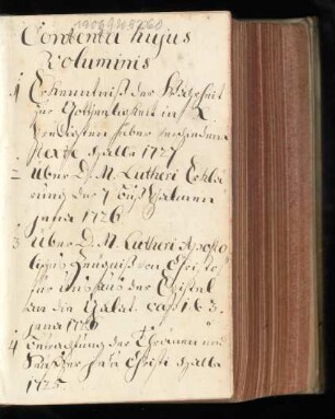 Handschriftliches Inhaltsverzeichnis des Sammelbandes