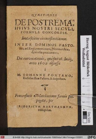 Quaestiones De Postrema, Huius Nostri Seculi, Formula Concordiae : Iuxta seriem circumstantiarum