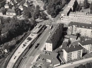 Luftbildaufnahmen von Karlsruhe. Südstadt - Abtalbahnhof vor dem Umbau