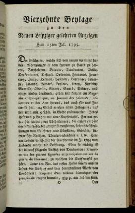 Vierzehnte Beylage zu den Neuen Leipziger gelehrten Anzeigen. Zum 15ten Jul. 1795.