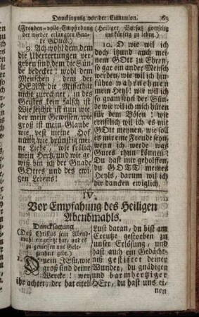 IV. Vor Empfahung des Heiligen Abendmahls.