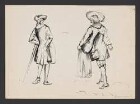 Modezeichnung: Männer in historischer Kleidung des 18. Jahrhunderts