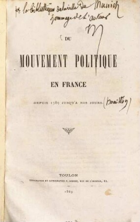 Du Mouvement politique en Francé depuis 1789 jusqu‛à nos jours