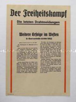 Nachrichtenblatt der sächsischen NSDAP-Zeitung "Der Freiheitskampf" zum Kriegsverlauf