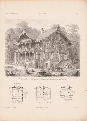 Villa des Herrn Bankier Kaufmann, Basel-Gundeldingen: Ansicht (aus: Architektonisches Skizzenbuch, H. 112/1, 1872)