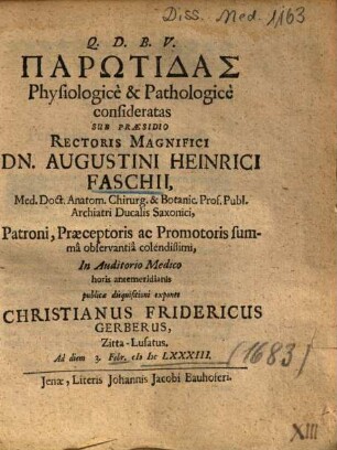 Parōtidas Physiologice & Pathologicae consideratas