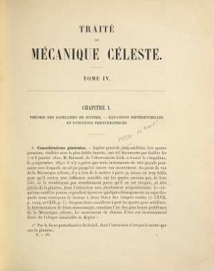 Traité de mécanique céleste, 4. Théories des satellites de Jupiter et de Saturne, perturbations des petites planètes