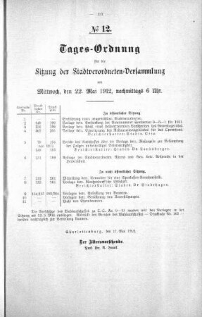 Tages-Ordnung No. 12 (149-164), 22. Mai 1912