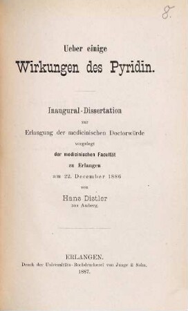 Über einige Wirkungen des Pyridin : Inaug.-Diss.