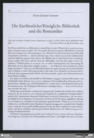 Die Kurfürstliche/Königliche Bibliothek und die Romantiker