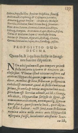 Propositio Duodecima. Quando, & a quibus stellae in Imagines fuerint dispositae.