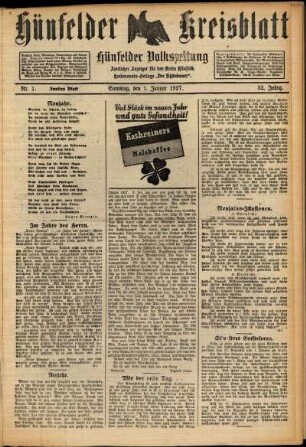 Zweite Ausgabe vom Samstag, den 01. Januar 1927.