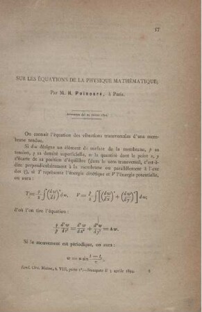 Sur les équations de la physique mathématique.