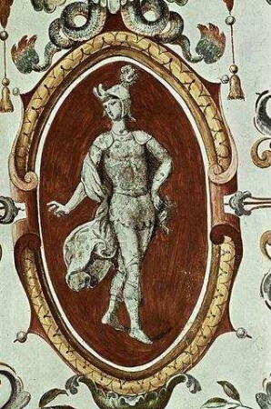 Groteskendekoration der Fensterwand und des stukkierten Frieses