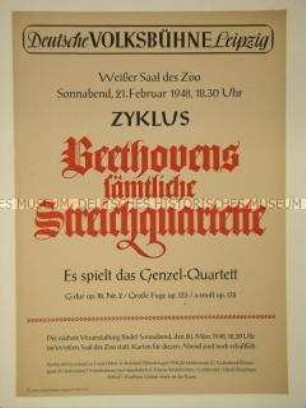 Maueranschlag zur Ankündigung eines Beethoven-Konzerts mit dem Genzel-Quartett in Leipzig