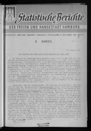 Die Umsätze des Hamburger Einzelhandels im Juni 1956 : Lfd. Nr. 7