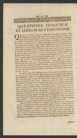 Quaestiones Exegeticae In Librum Deuteronomii.