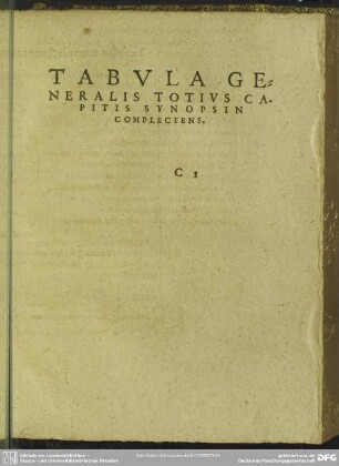 Tabula Generalis Totius Capitis Synopsin Complectens