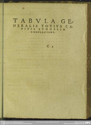 Tabula Generalis Totius Capitis Synopsin Complectens