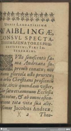 Urbis Laudatissimae Waiblingae, Consul Spectatissime, Senatores Prudentissimi, Viri Integerrimi