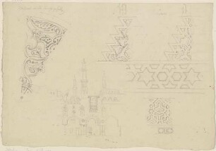 Geometrische und vegetabile Muster sowie eine Moschee
