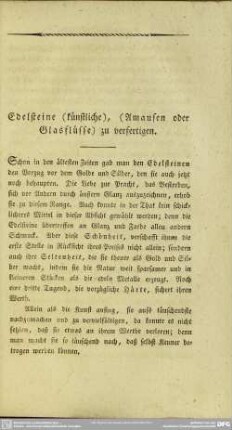 Edelsteine (künstliche), (Amausen oder Glasflüsse) zu verfertigen