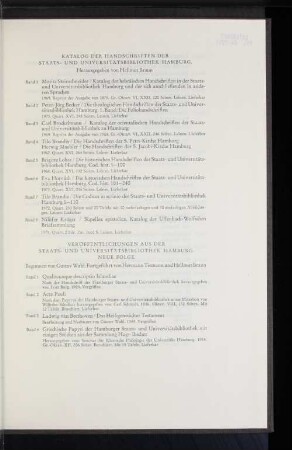 Veröffentlichungen aus der Staats-und Universitätsbibliothek Hamburg. Neue Folge