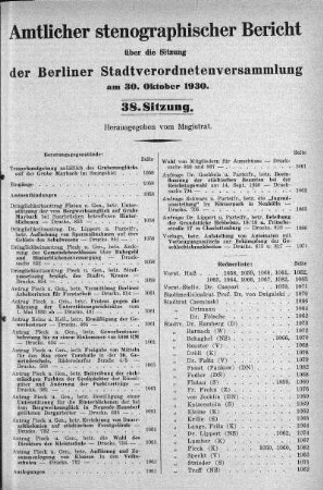 Sitzung 38, 30. Oktober 1930