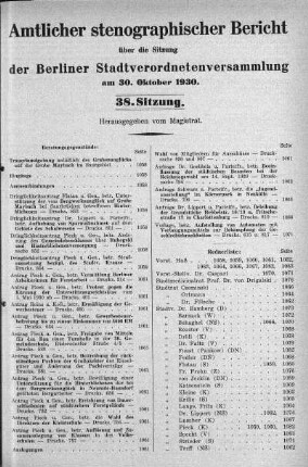 Sitzung 38, 30. Oktober 1930
