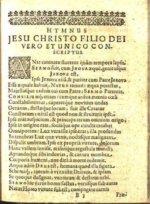 Hymnus Jesu Christo Filio Dei Vero Et Unico Conscriptus.