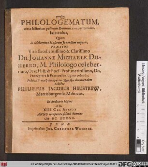 Philologematum, circa historiam passionis Dominicae occurrentium, fasciculus