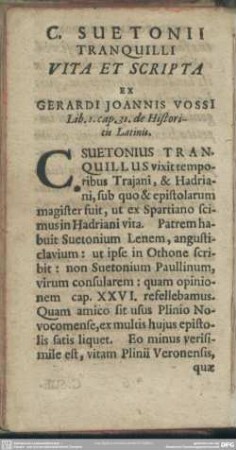 C. Suetonii Tranquilli Vita Et Scripta