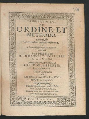 Disputatio XVI. De Ordine Et Methodo