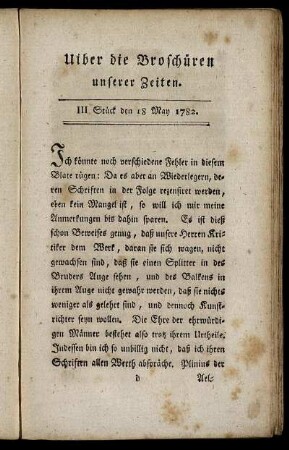III. Stück den 18 May 1782