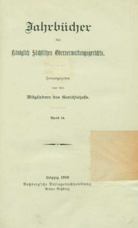 14.1910: Jahrbücher des Königlich-Sächsischen Oberverwaltungsgerichts