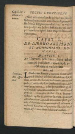 Caput I. De Libero Arbitrio, Et Actionibus Humanis.