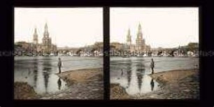 Blick über Elbe zur Augustusbrücke, Katholischen Hofkirche und Schloss, Dresden