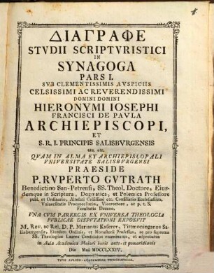 Diagraphe Stvdii Scriptvristici In Synagoga Pars .... 1
